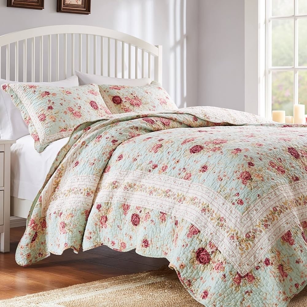 Greenland Home Antique Rose 100% Cotton Heirloom-Quality Quilt Set, 3-Piece F/Q